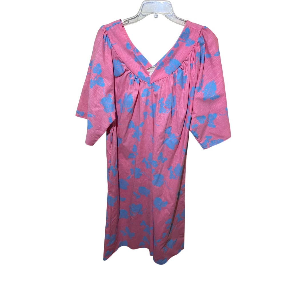 Jade Fashions Pink Blue Tropical Leaf Muumuu Dress Made in Hawaii‎ XL